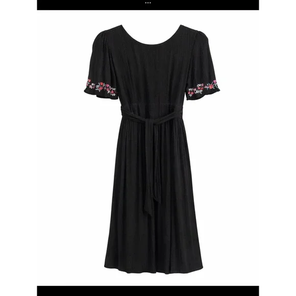 Tommy Bahama Black Floral Embroidered Wrap Midi Dress XL TSW15032C - Picture 3 of 7